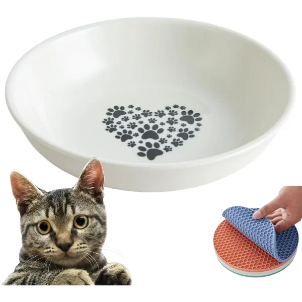 Shallow Ceramic Cat Food Bowl